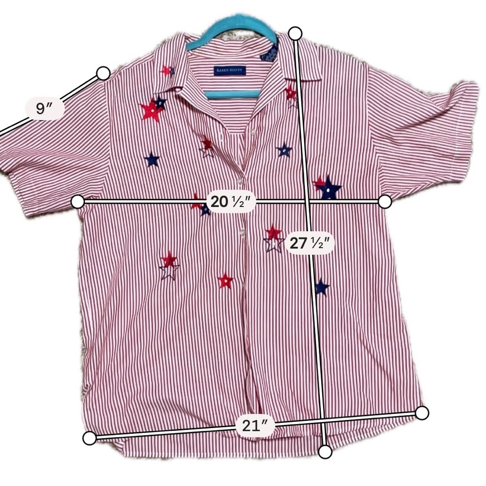 Karen Scott Red White Stars Patriotic Short Sleeve Button Up Shirt Rodeo Medium - Picture 4 of 7